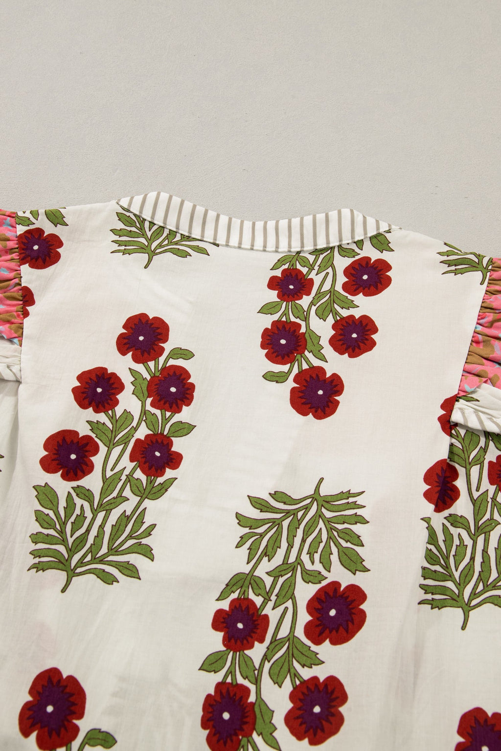 Zora Trim Flutter Cotton Blouse Floral Shift Top