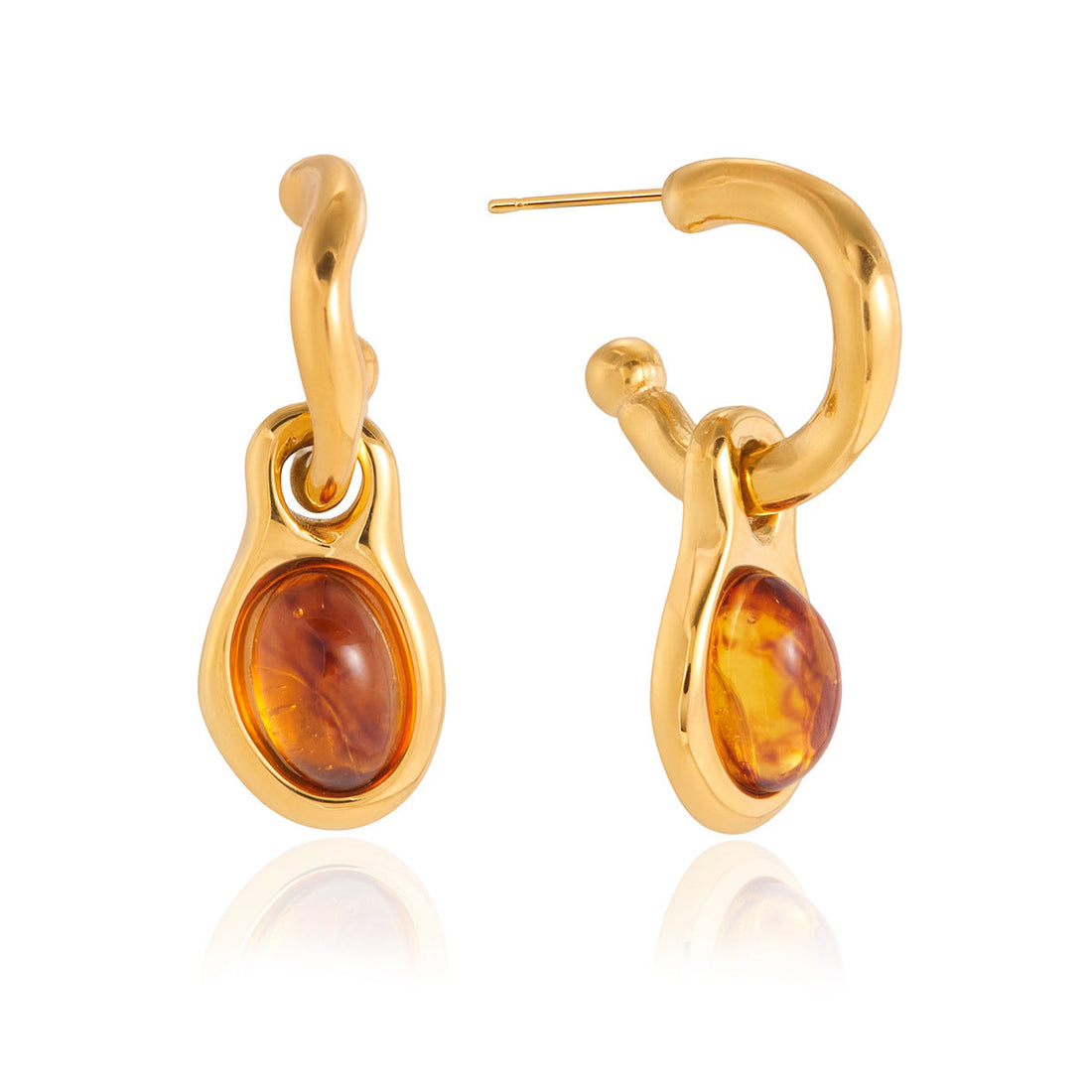 Amber Resin Geometric Drop Earrings in Gold Tone