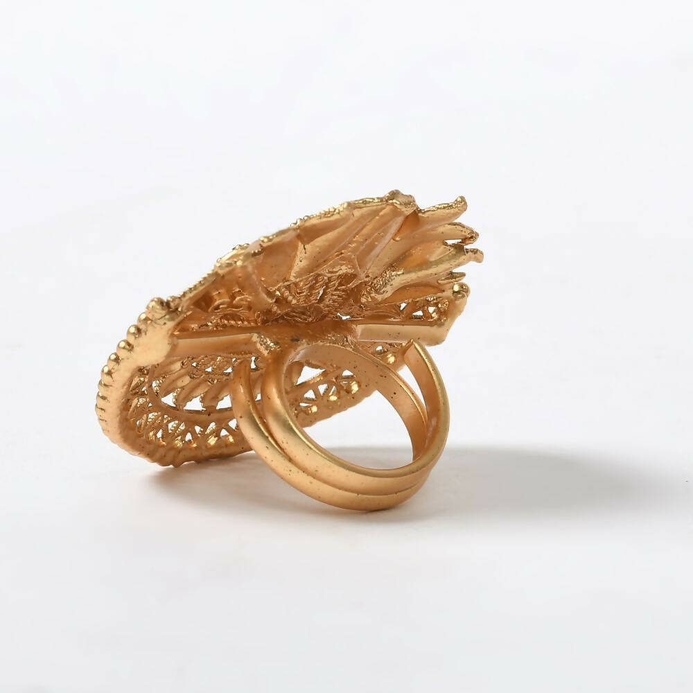 Joharkamal Gold-Polished Adjustable Stone Studded Statement Ring