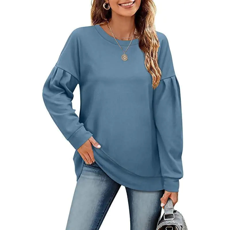 Women's Solid Color Sweatshirt - Cozy Round Neck
