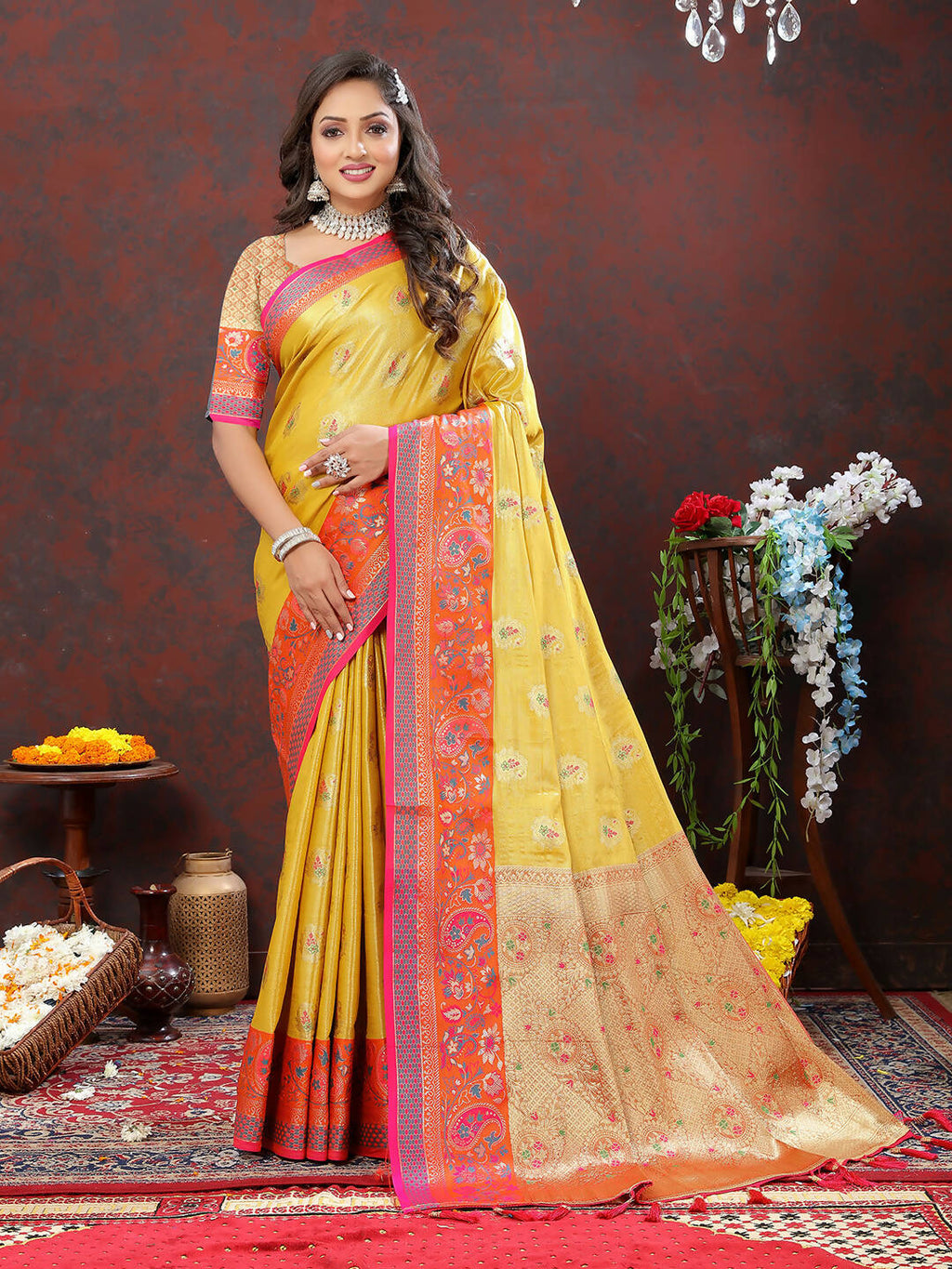 Yellow Kanjivaram Silk Saree with Elegant Zari Weaving