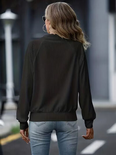 Women's White Zip-Up Collared Jacket with Raglan Sleeves