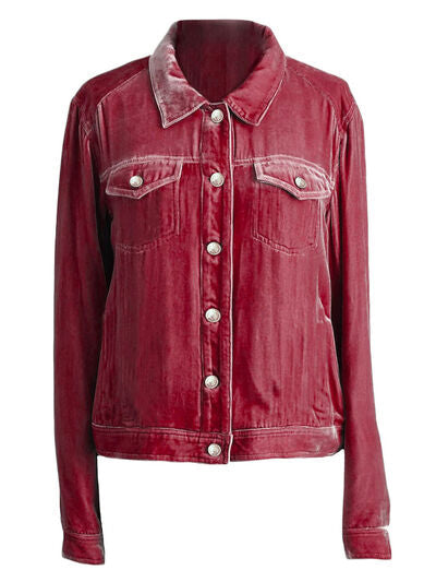 Women's Casual Velvet Button-Up Long Sleeve Jacket