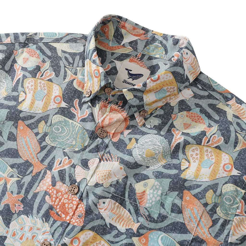 Men's Colorful Fish Print Button-Down Hawaiian Aloha Shirt