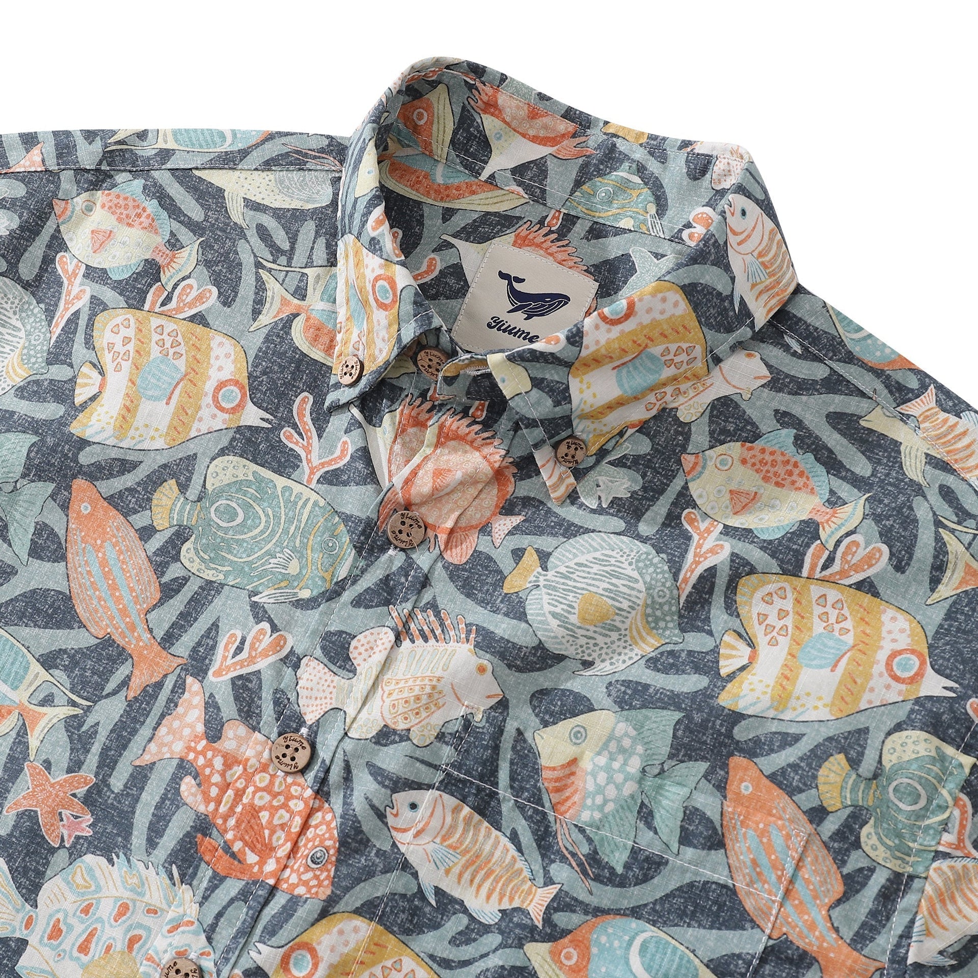 Men's Colorful Fish Print Button-Down Hawaiian Aloha Shirt