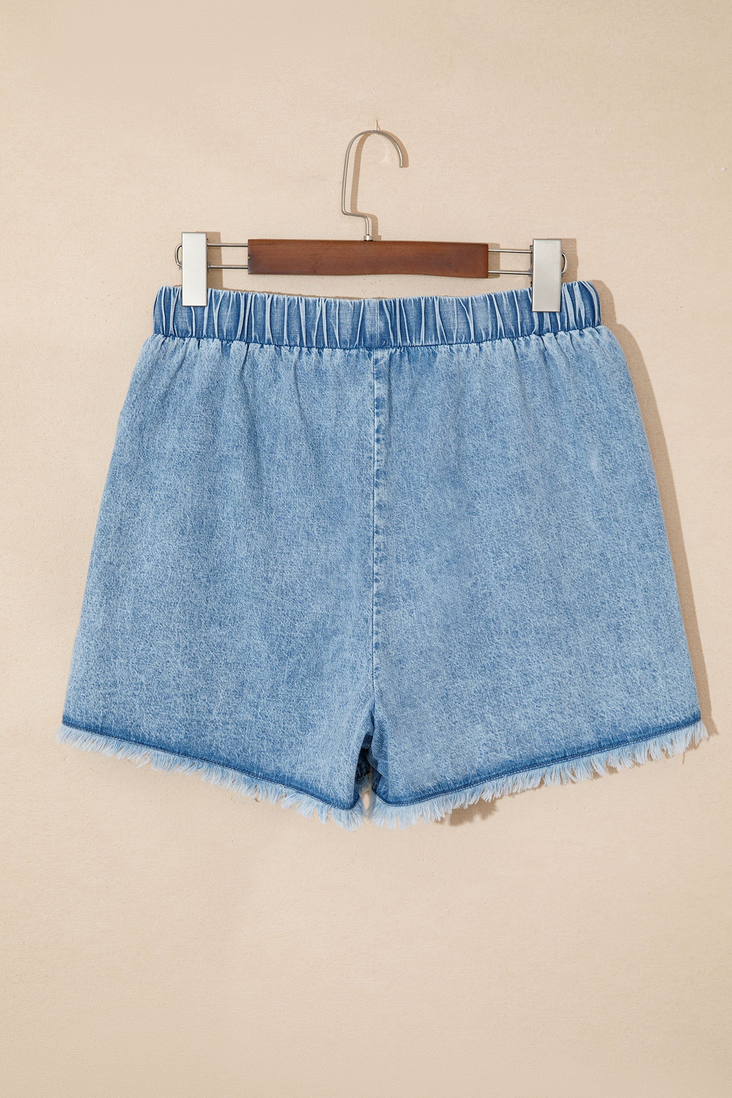 Acid Wash Denim Frayed Edge Drawstring Shorts - Image 3