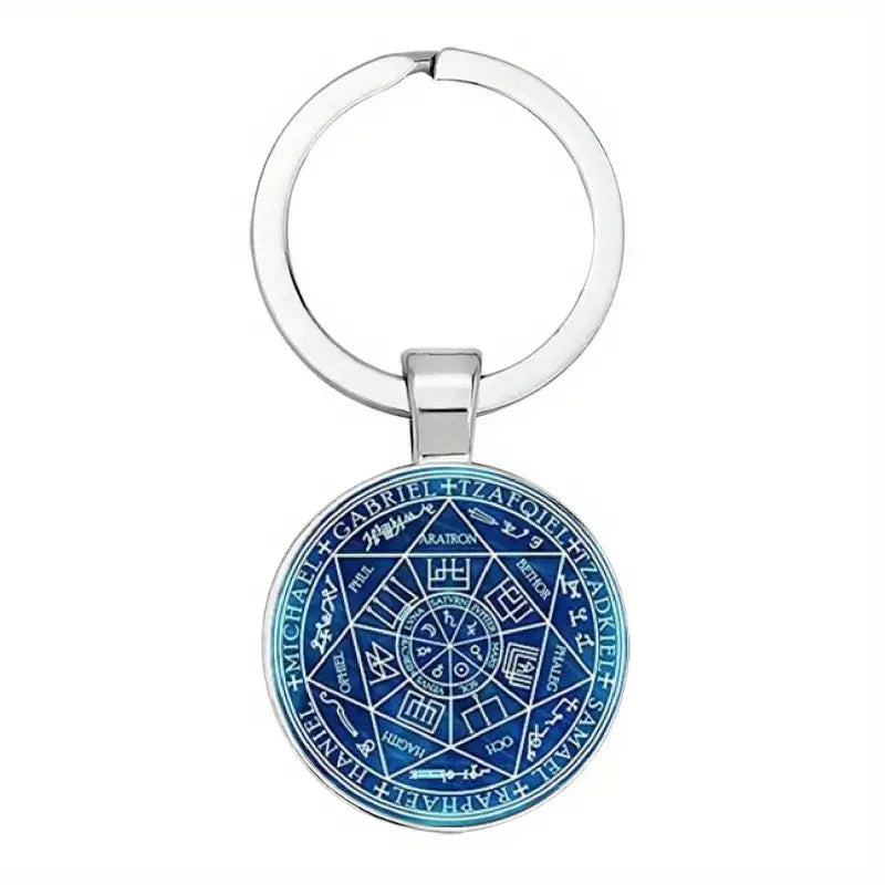Seven-Pointed Star Letter Pattern Glass Pendant Keychain - Silver