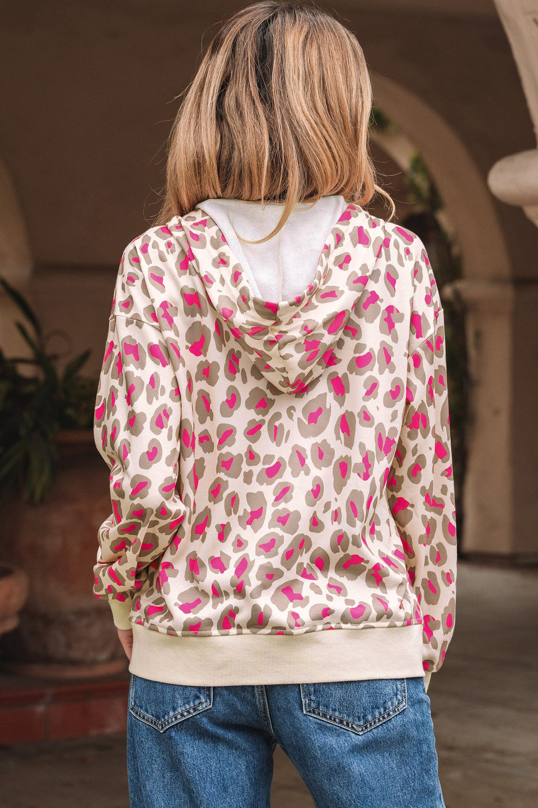 Women's Leopard Print Zip-Up Hooded Sweatshirt - Casual Cozy Layer