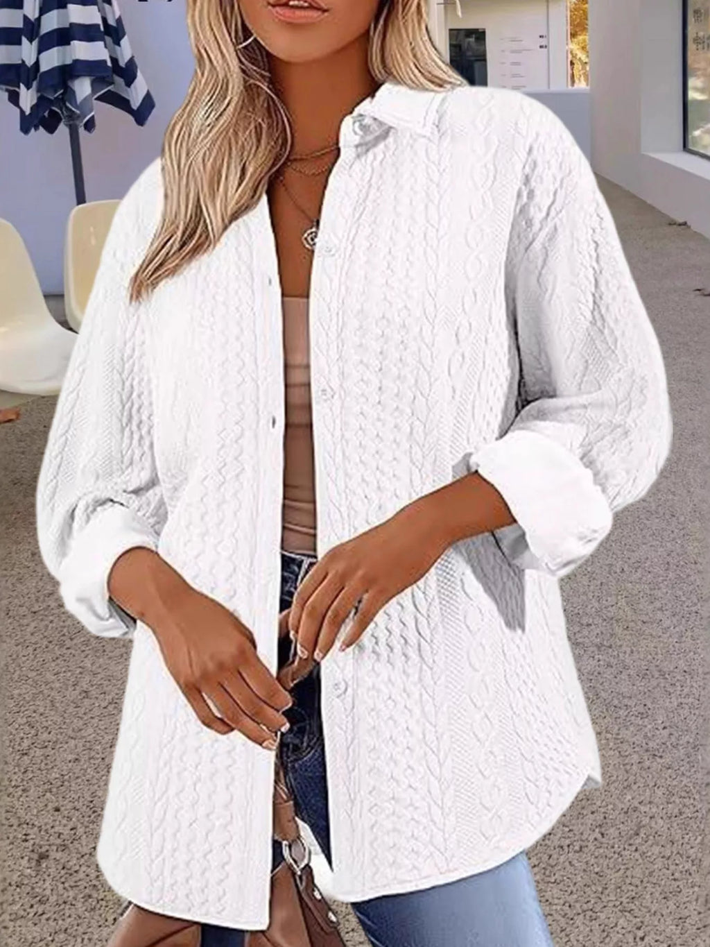 Texture Button Up Long Sleeve Shacket