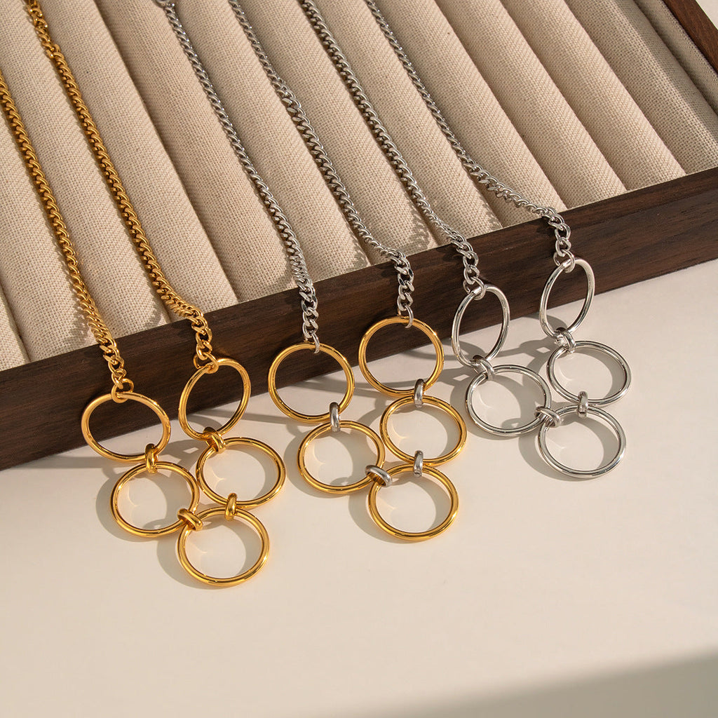 Metal Multi-ring Spliced Titanium Steel Necklace For Women
