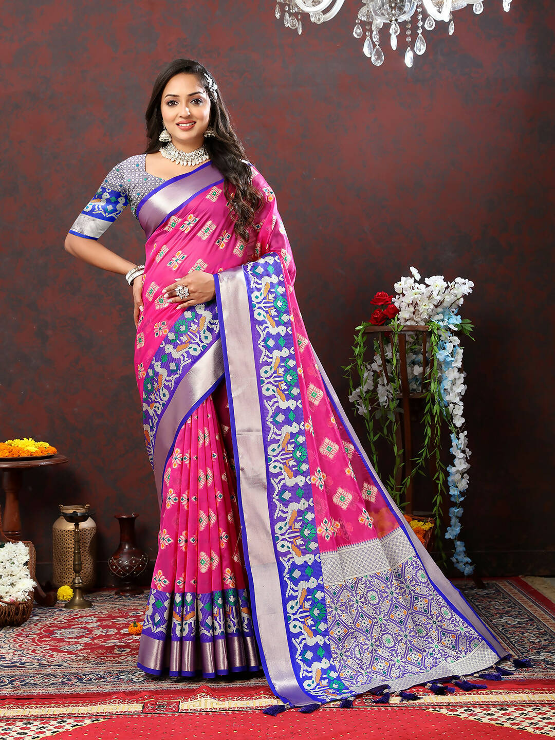 Pink Organza Silk Saree with Meenakari Weaving Design