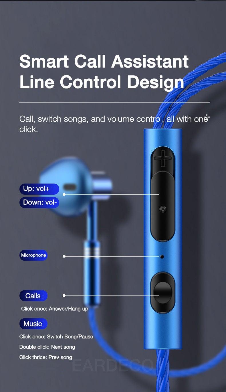EARDECO 9D Stereo Wired Earphones with Mic and Volume Control