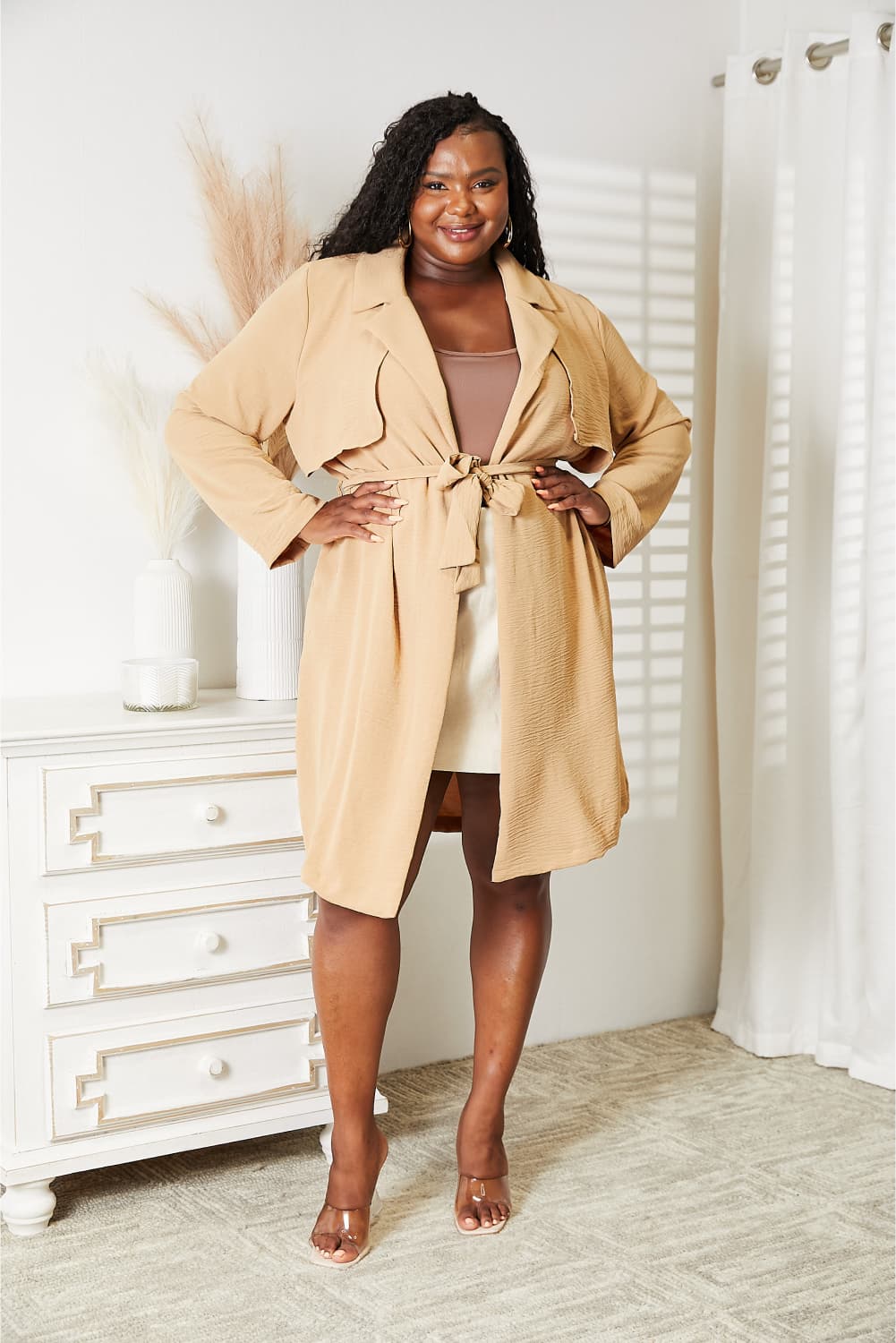 Culture Code Tied Trench Coat | Knee-Length Collared Style