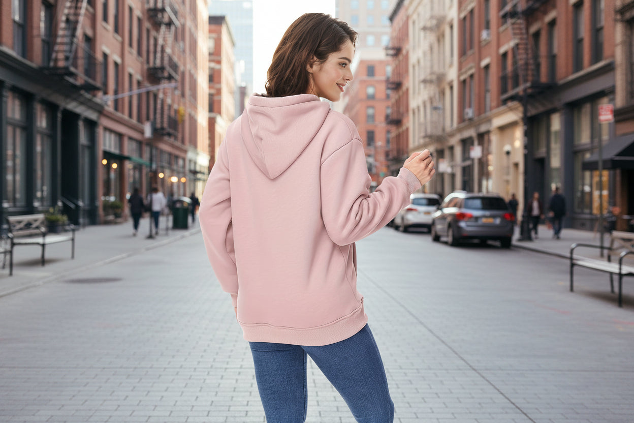 Women's Winter Velvet Lined Hoodie Solid Color Warm Sweatshirt - Image 3