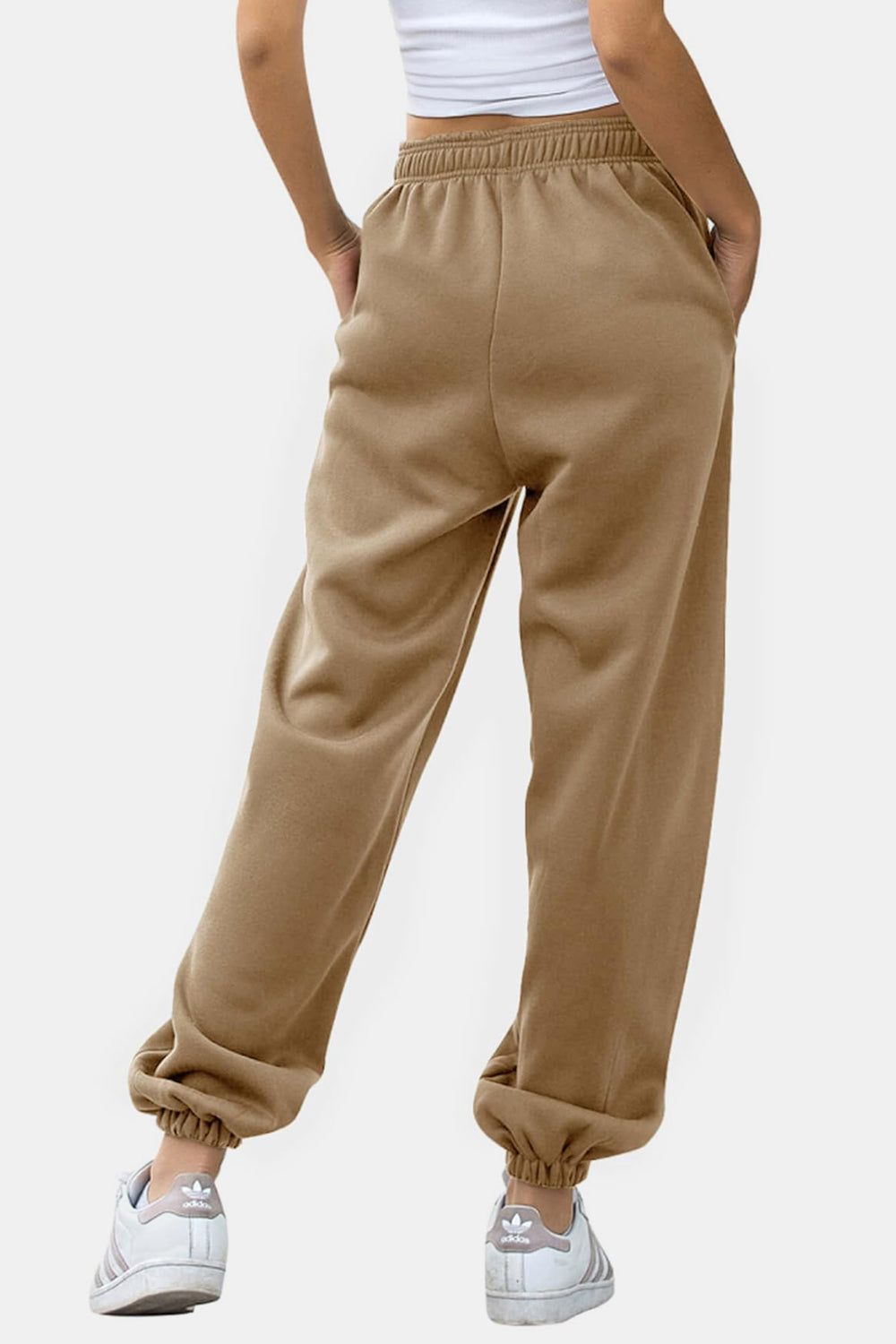 Women's Black Elastic Waist Jogger Pants with Side Pockets - Image 20