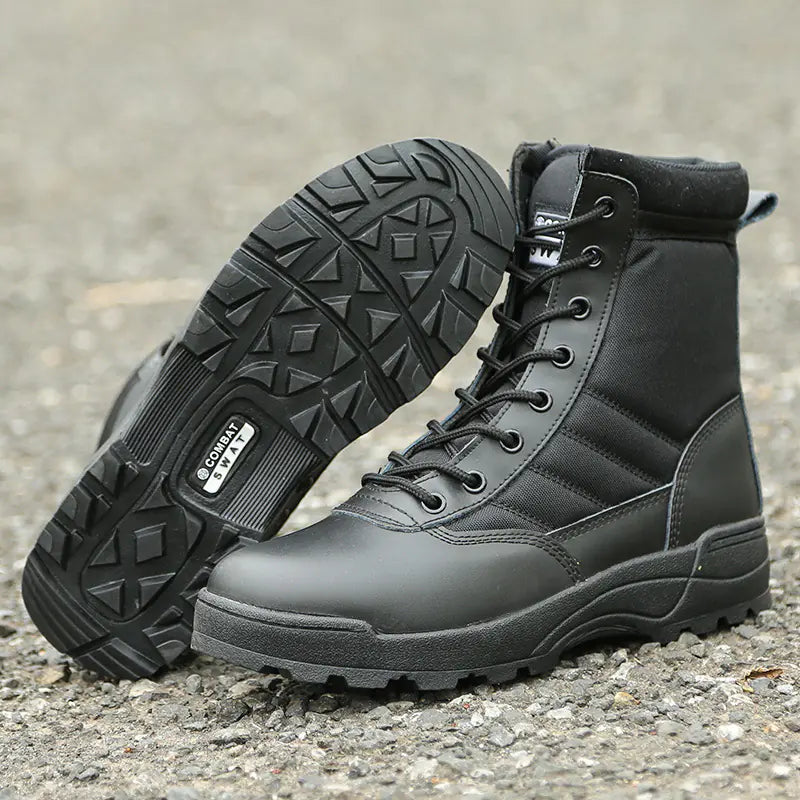 Tactical Black High-Top Combat Boots for Outdoors