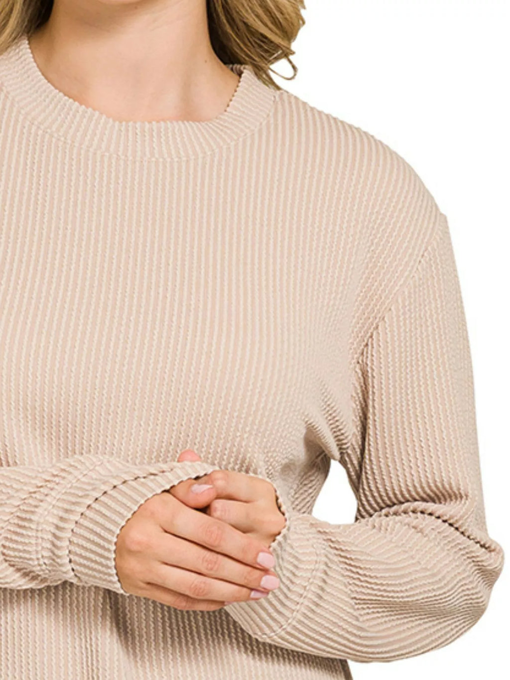 Zenana Raised Rib Long Sleeve Top | Crew Neck Knit