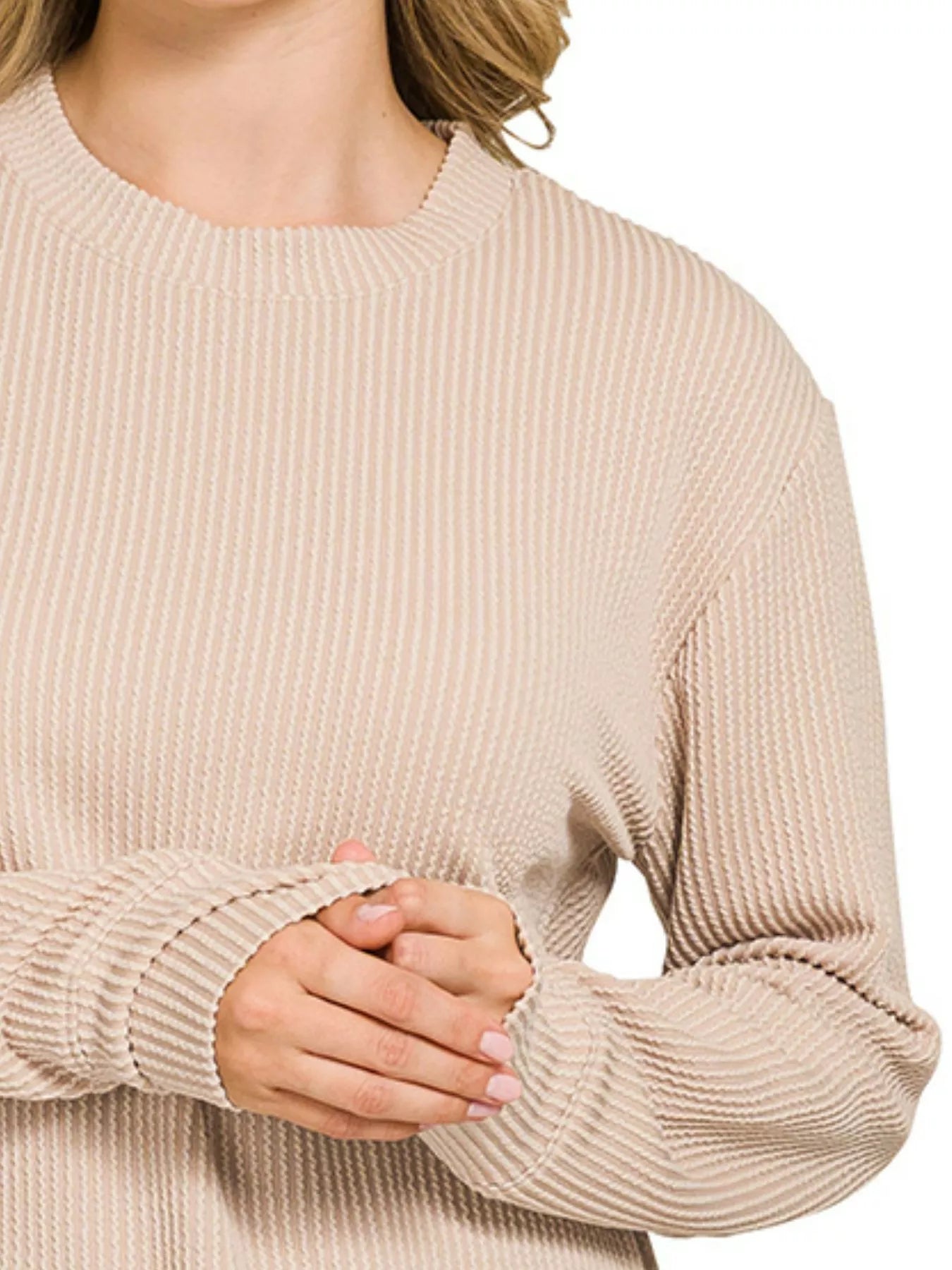 Zenana Raised Rib Long Sleeve Top | Crew Neck Knit