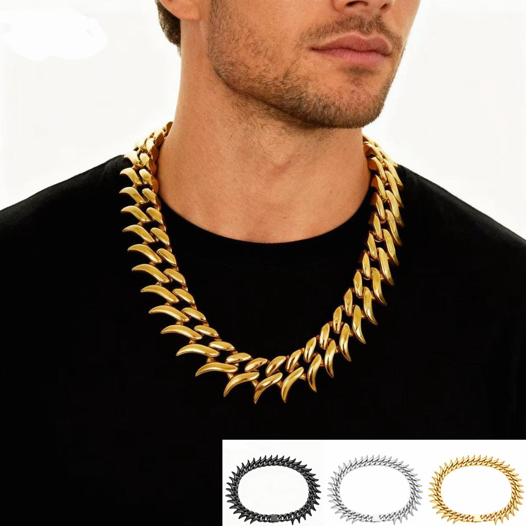 Mens Chunky Hip-Hop Necklace In Cast Stainless Steel And Titanium