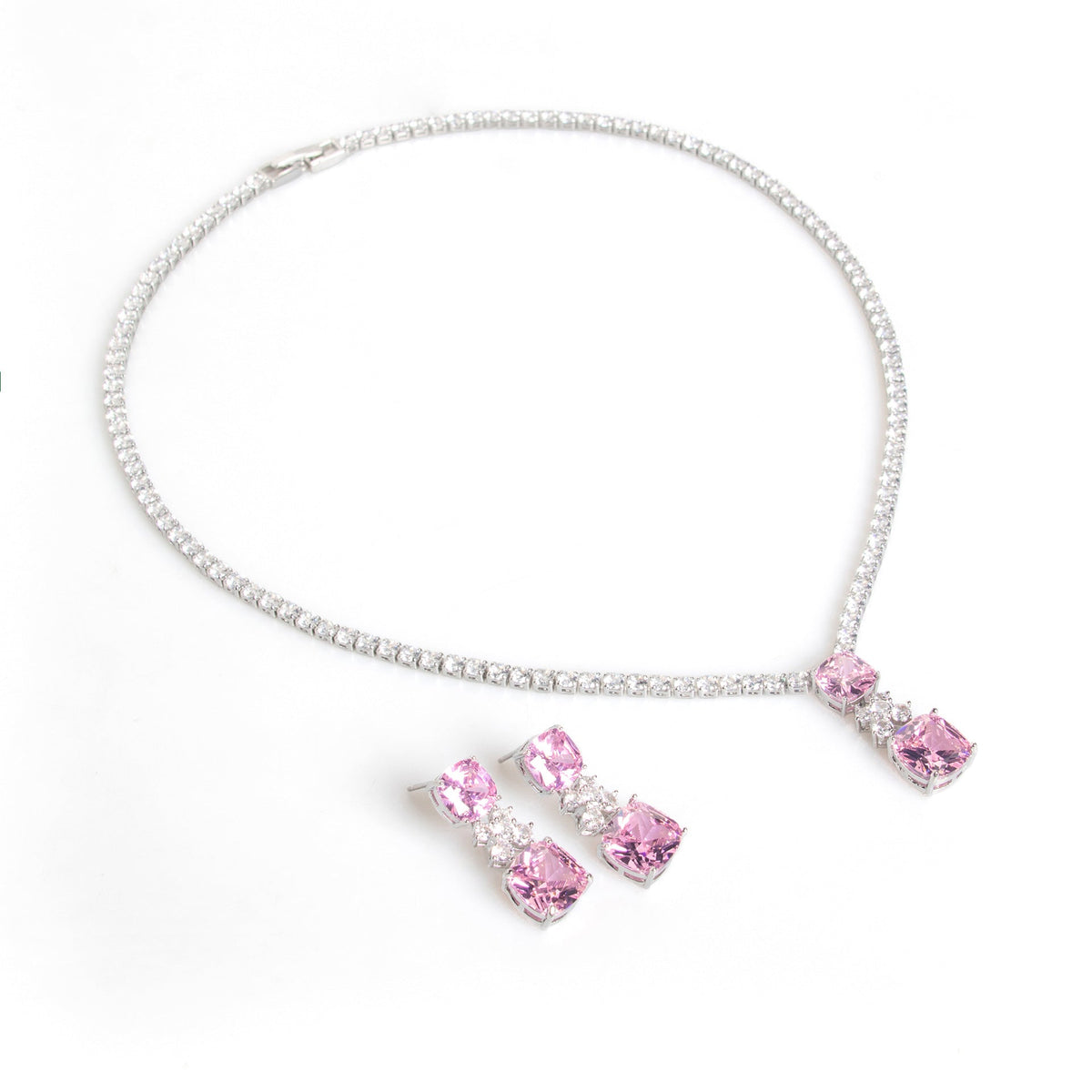 Cross-Border Small Square Bridal Necklace Women's Clavicle Chain Light Luxury Niche Design Simple Zircon Pendant Earrings Necklace