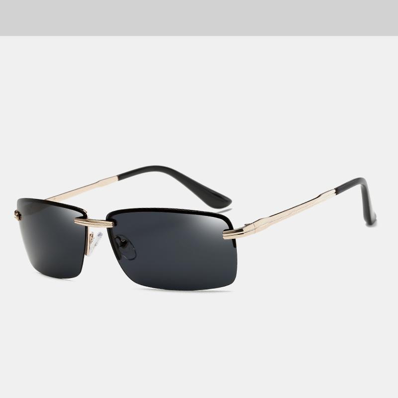 Classic Retro Rimless Polarized Sunglasses for Men Gold Frames