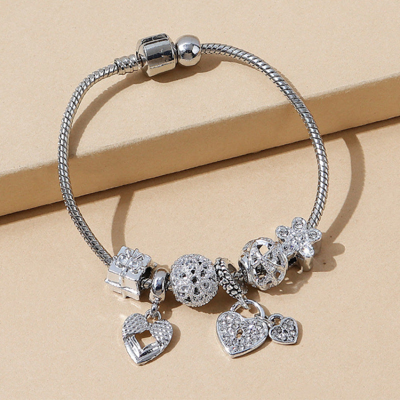 Charity Sparkling Diamond-Encrusted Rose Gold Beaded Hollow Carved Bracelet