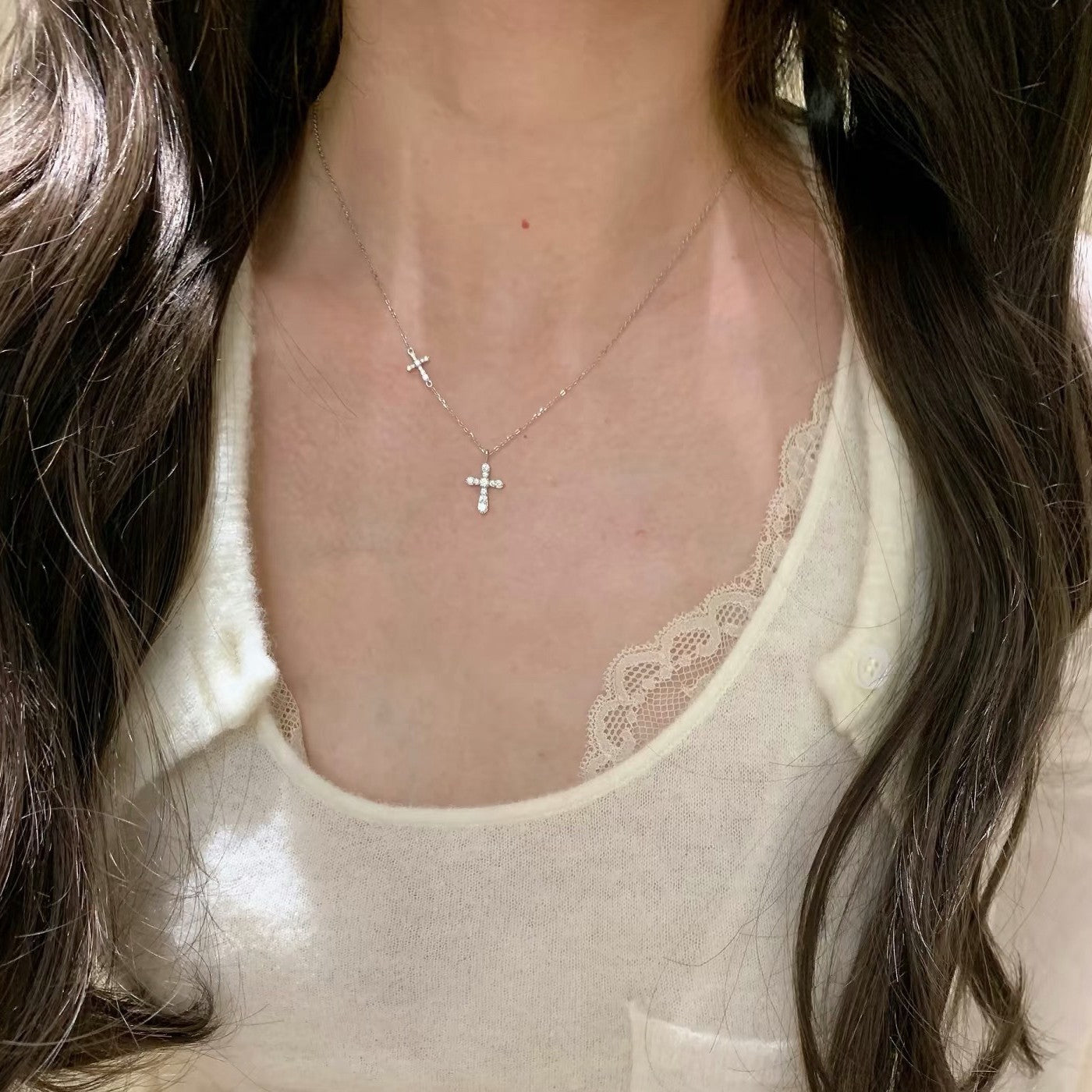 Vintage Full-Diamond Gemini Cross Necklace For Women
