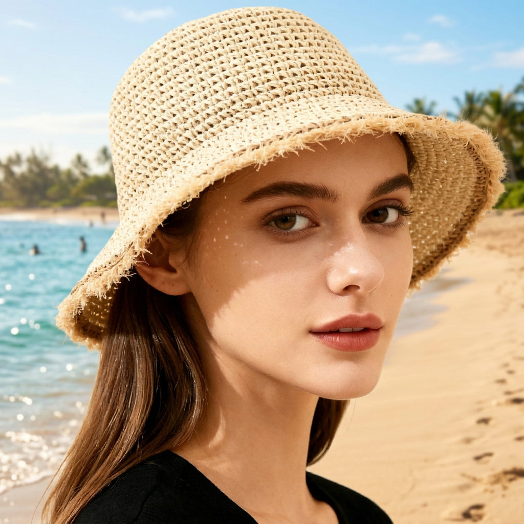 Korean Wide Brim Fringed Woven Straw Hat