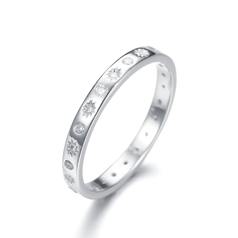 Hollow Dot Zircon Sterling Silver Ring