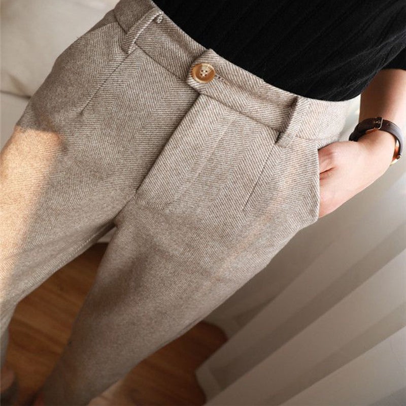 Women's Herringbone Wool-Like Tapered Trousers Ankle Length Pants - Image 6