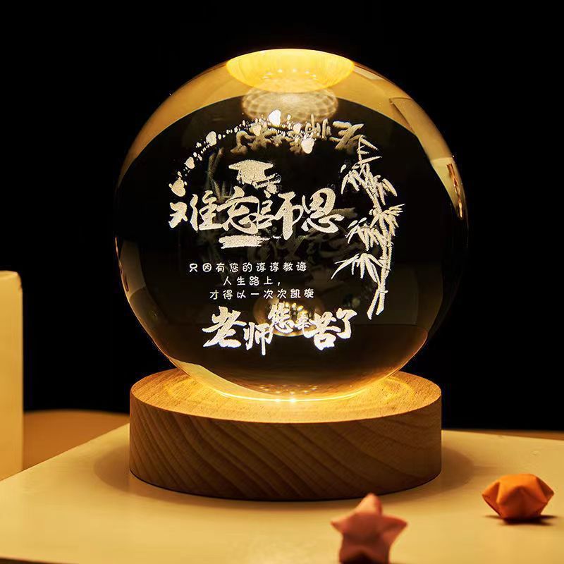 3D Crystal Ball Night Lamp with LED Nebula and Solar System Glow