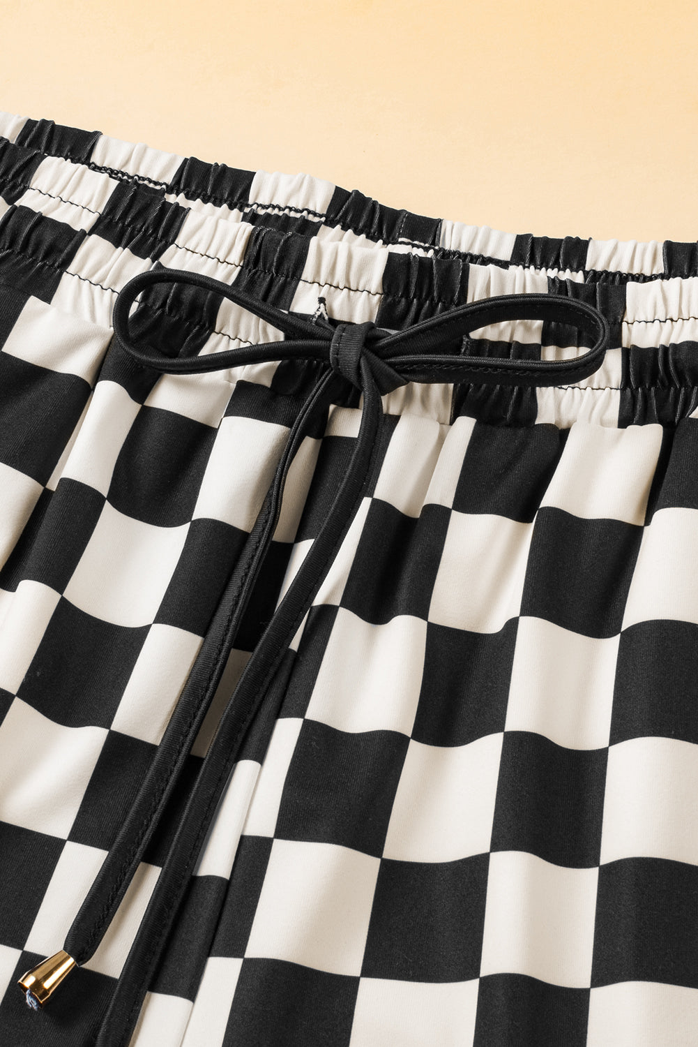Women's Checker Drawstring Elastic Waist Shorts Casual Sporty