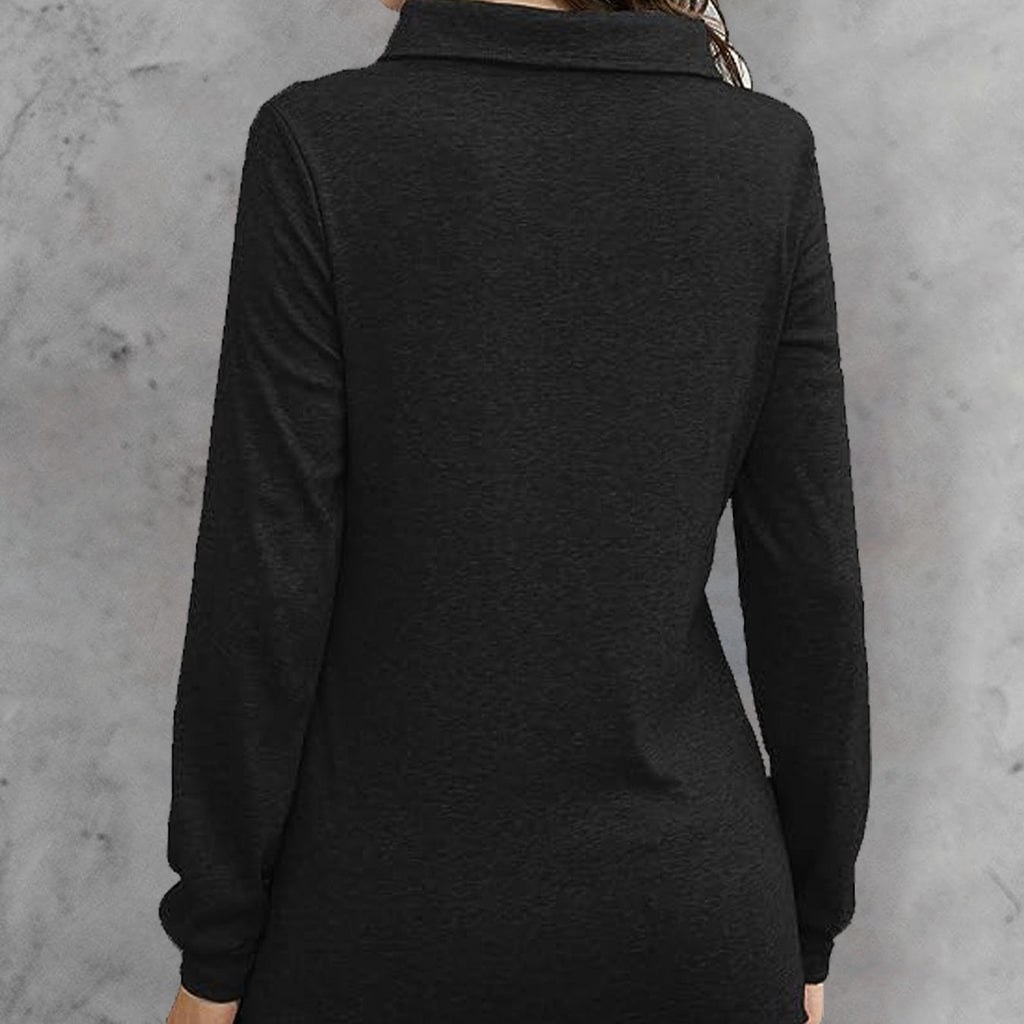 Women's Fashionable Long Sleeved Hood Collar Button Waist Top T-shirt