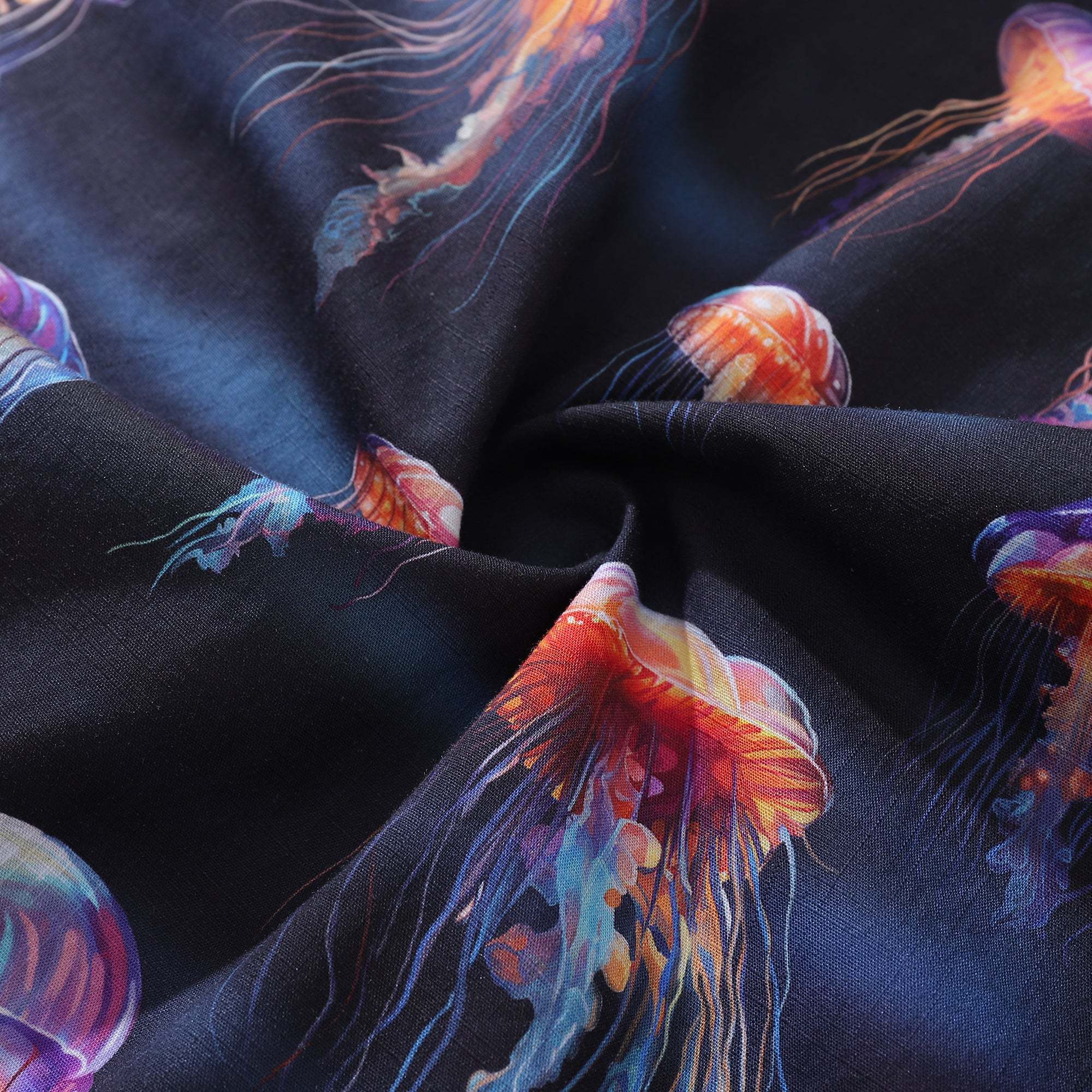Men's Ocean Hawaiian Short Sleeve Cotton Resort Wear Shirt Jellyfish Print Luminescent Dreams By Amy