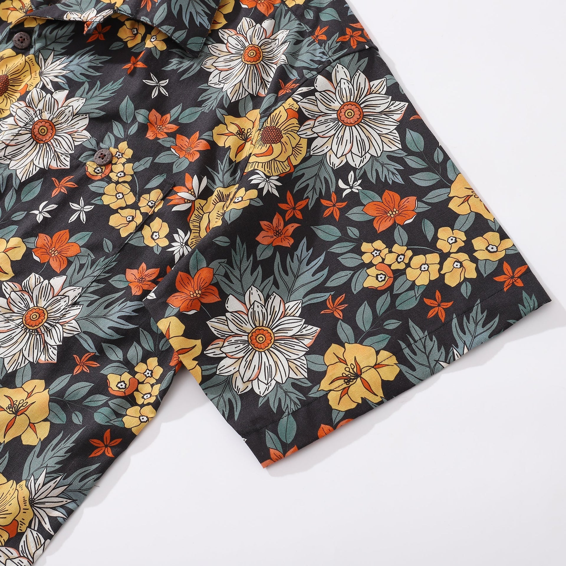 Autumn Garden Print Short Sleeve 100% Cotton Camp Collar Shirt