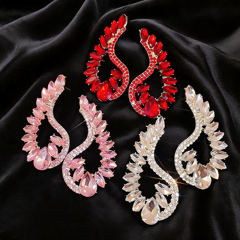 Women Geometric Water Drop Rhinestone Pendant Dangle Stud Earrings,Palace Style Light Luxury Exaggerated Versatile Fashion Statement Jewelry For Party Occasion