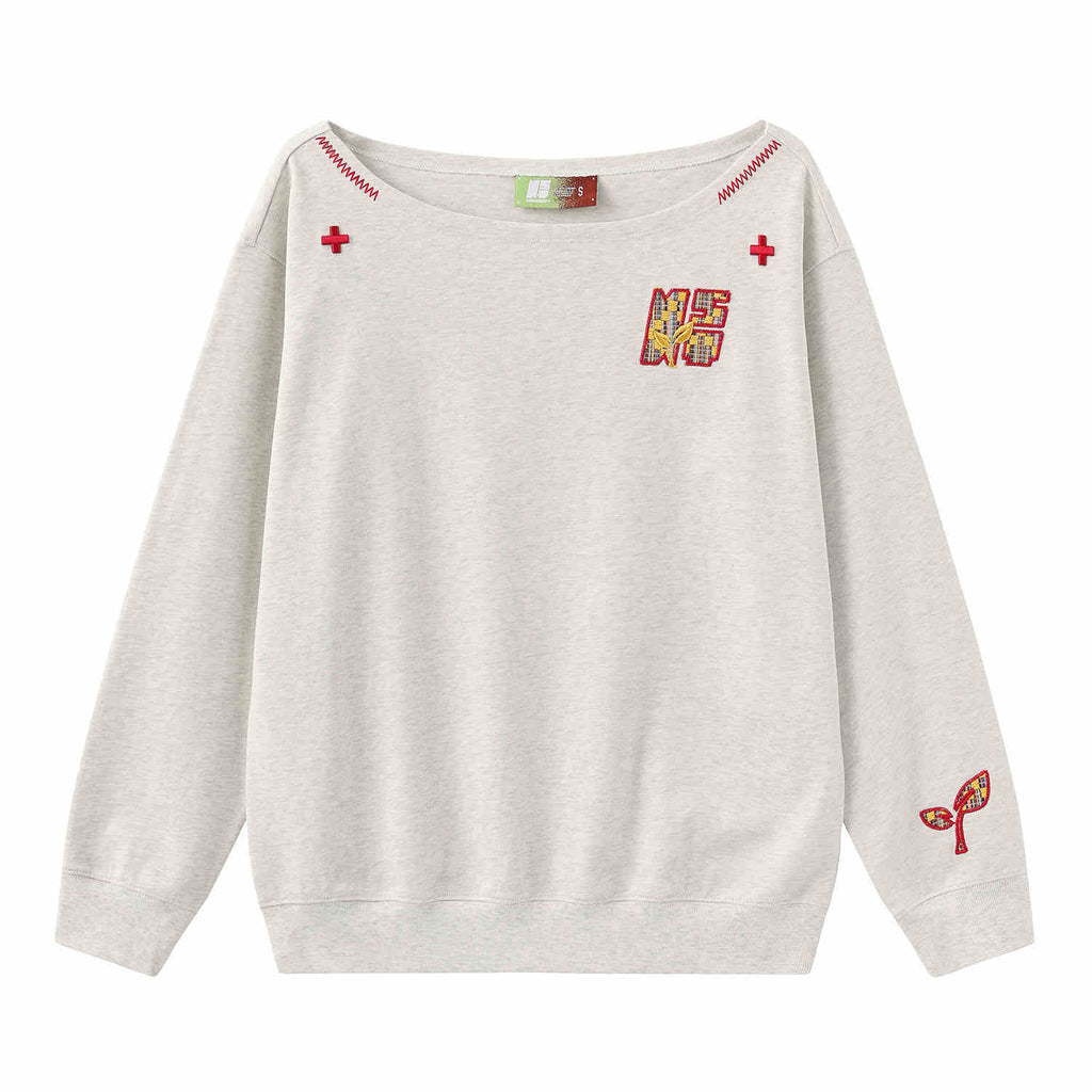 Women’s Slanted Shoulder Embroidered Long-Sleeve Cotton Sweatshirt - Image 5