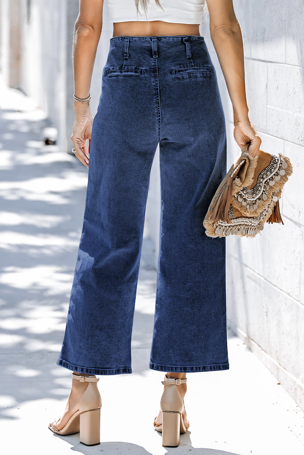 Mckinley Wide Leg Cropped Jeans in Blue - Vintage High Waist Denim