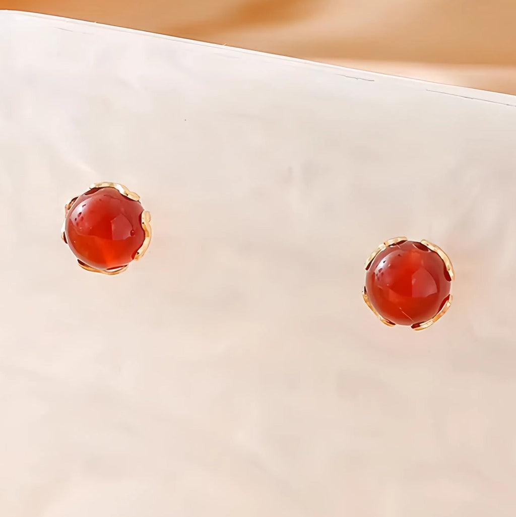 Natural Crystal Womens Pearl Silver-Needle Red Agate Pastoral Style