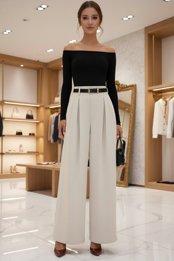 Women's Pleated Cropped Pants – Slimming Drape Adjustable Waist