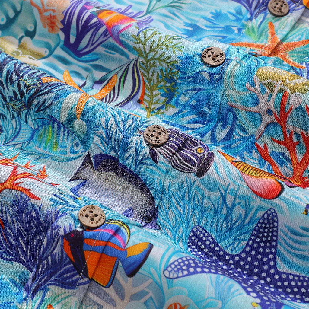 Hawaiian Shirt For Men Underwater Wonderland Button-down Shirt Short Sleeve 100% Cotton Shirt By Cigar