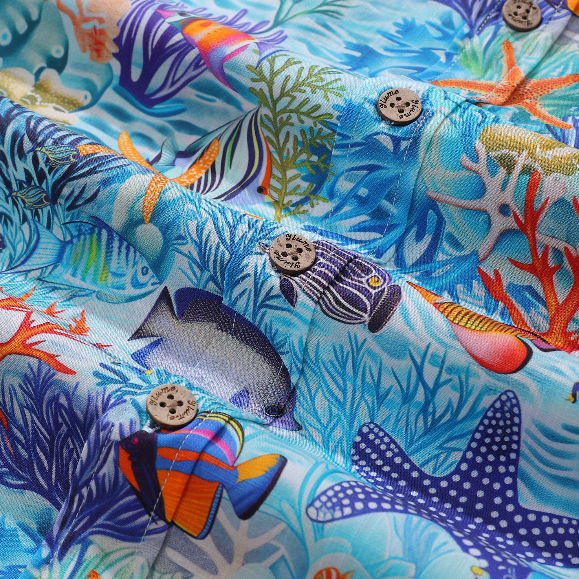 Hawaiian Shirt For Men Underwater Wonderland Button-down Shirt Short Sleeve 100% Cotton Shirt By Cigar