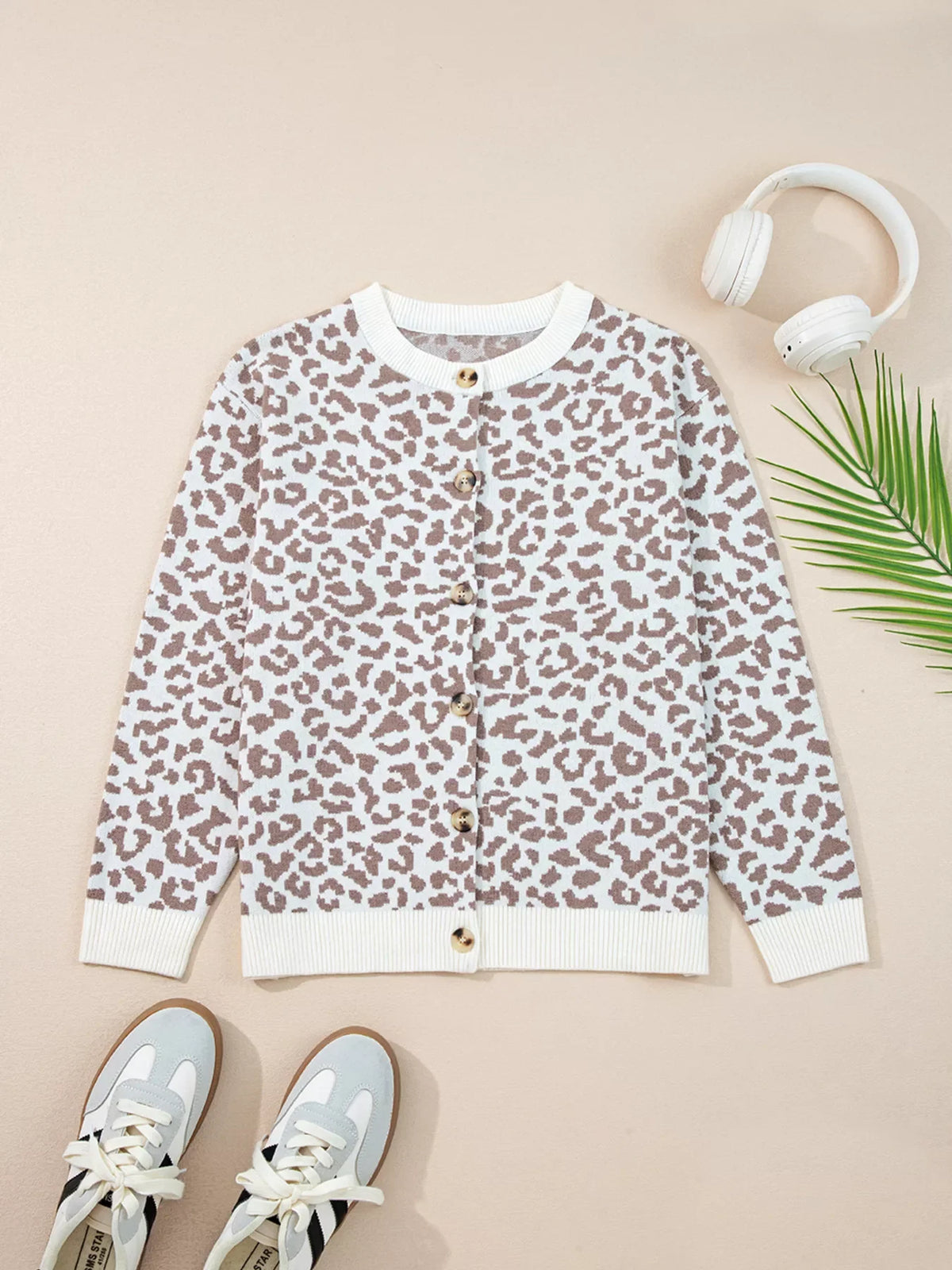 Leopard Drop Shoulder Chunky Knitted Cardigan