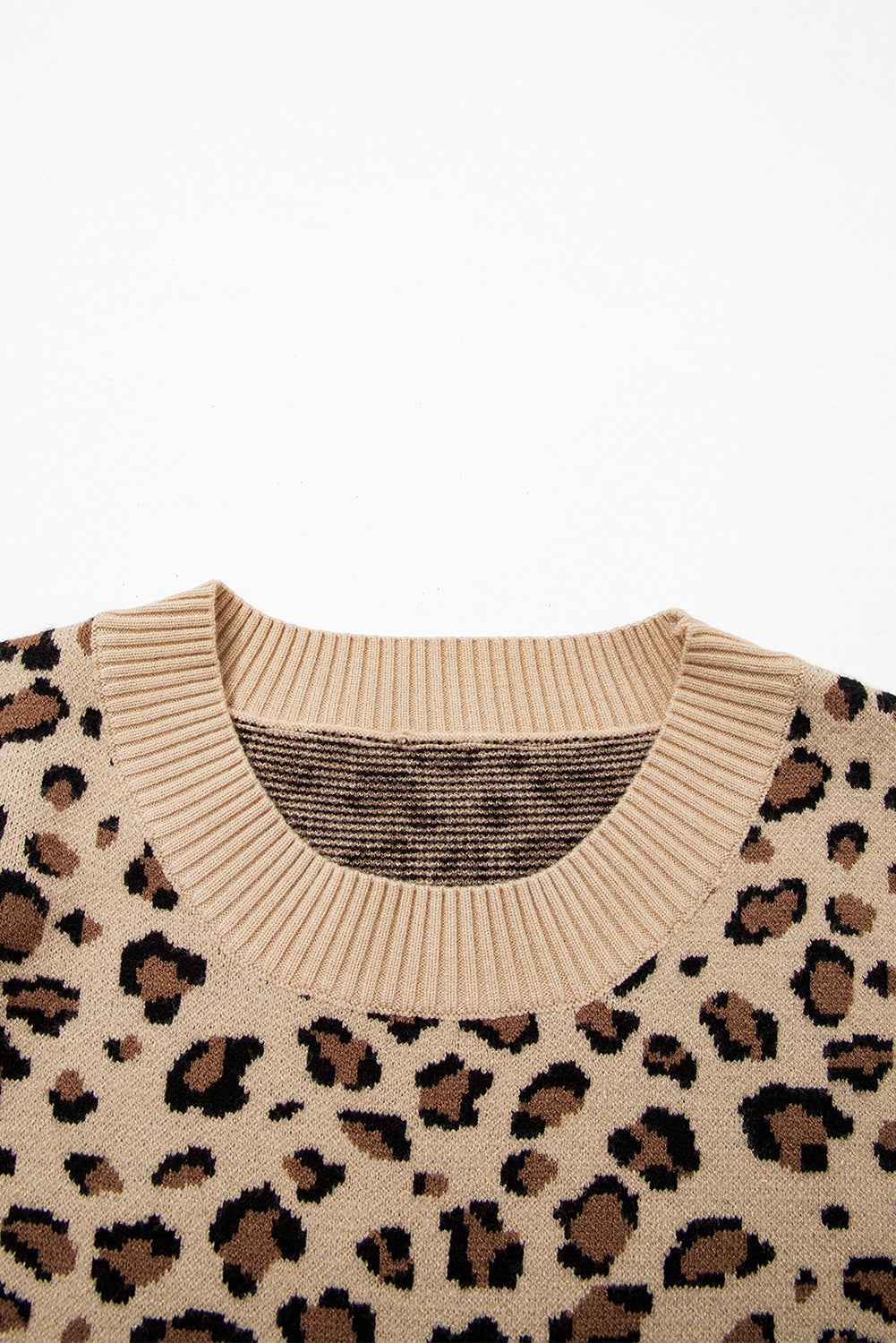 Khaki Leopard Print Dolman Sleeve Sweater
