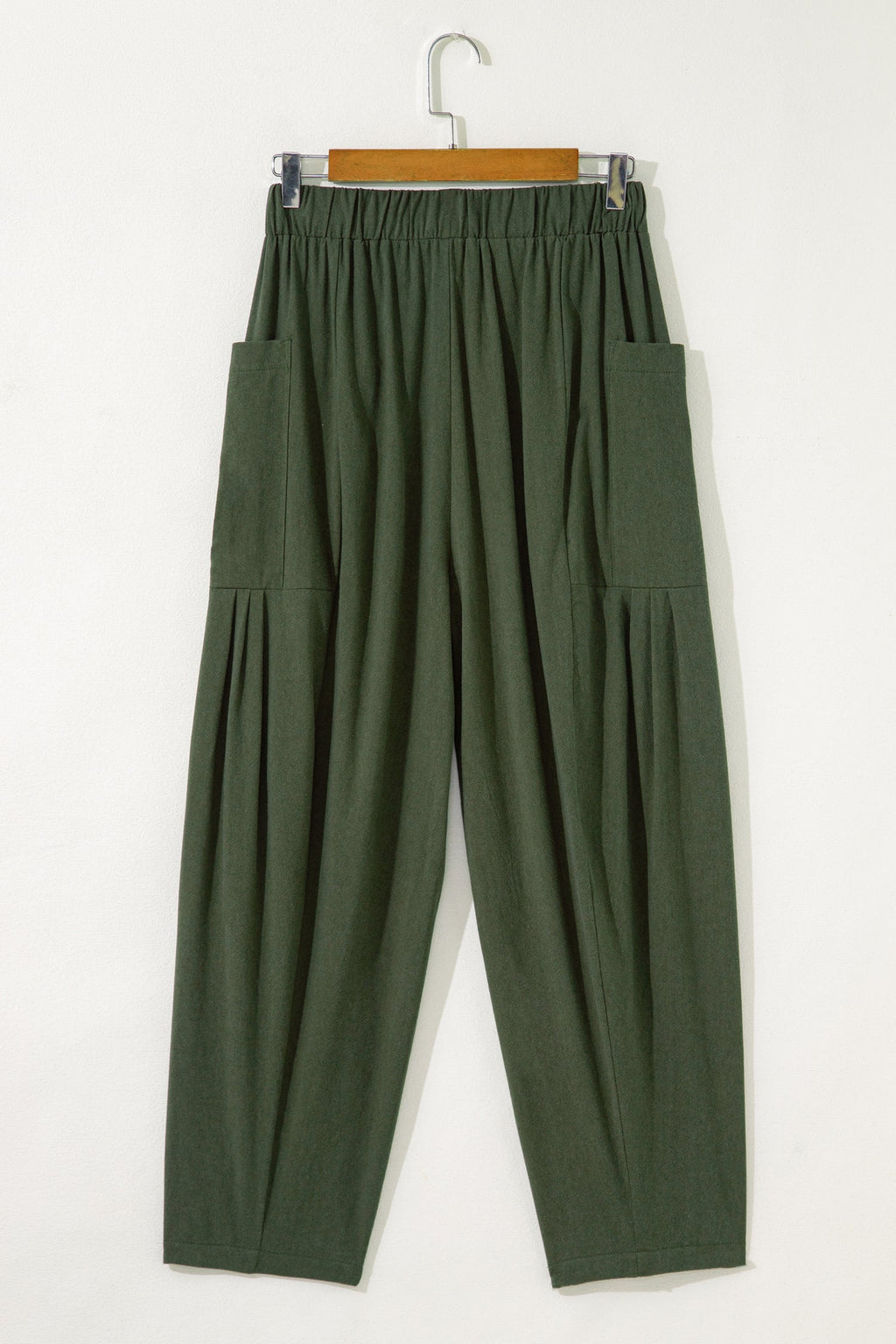 Jungle Green Drawstring Barrel Leg Casual Pants