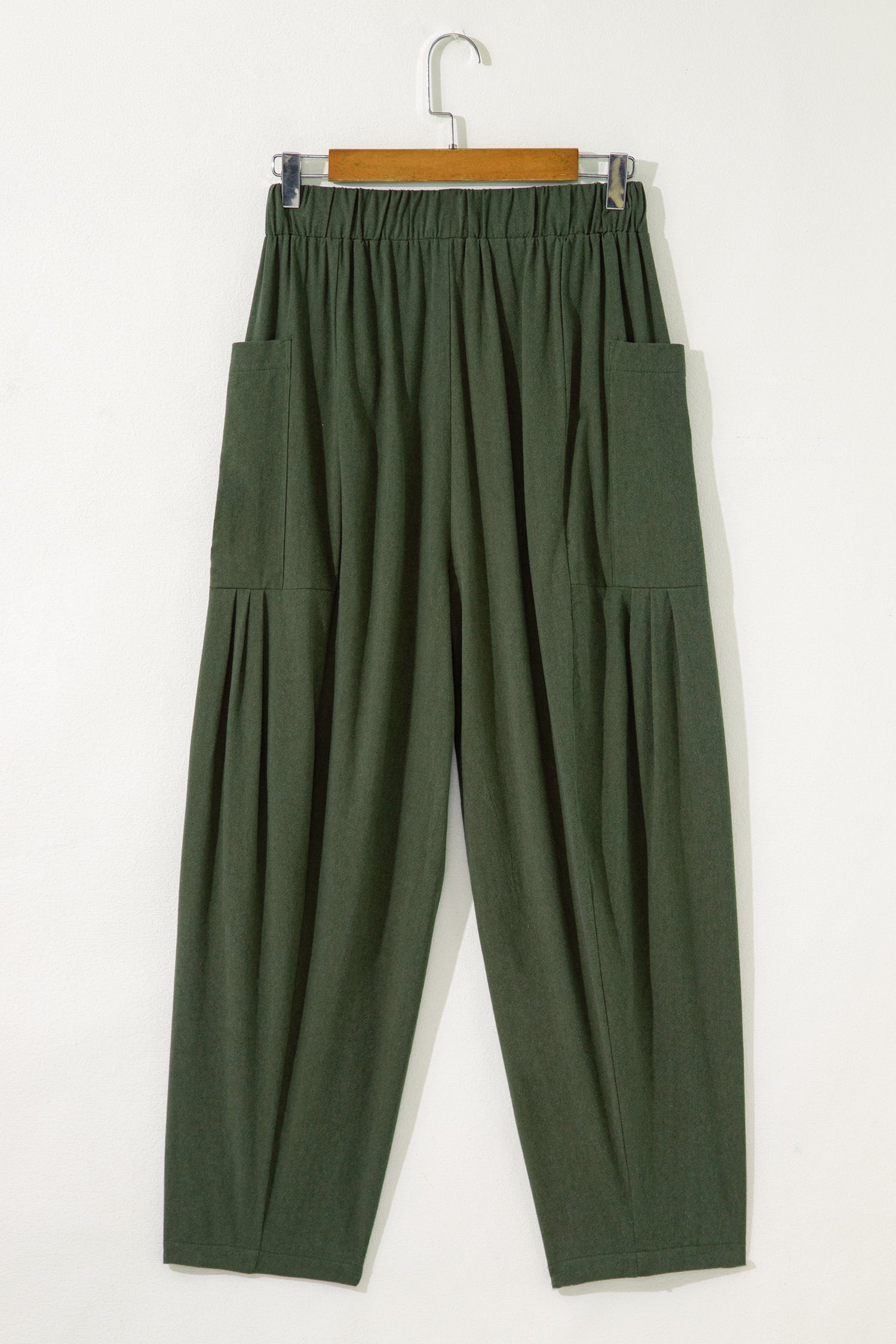Jungle Green Drawstring Barrel Leg Casual Pants