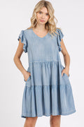 V-neck mini dress with ruffled cap sleeves in a feminine summer style