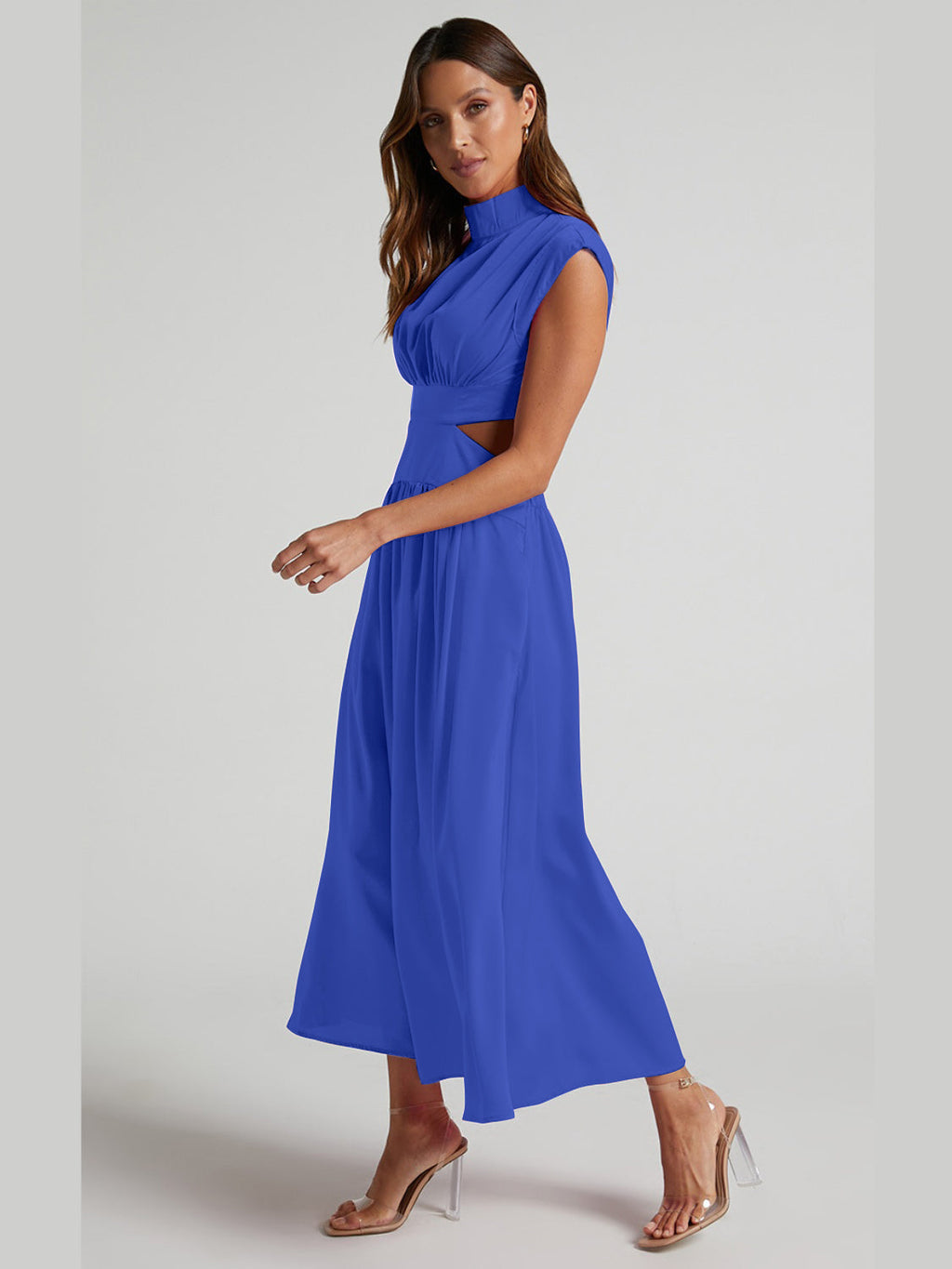 Modern Cutout Mock Neck Sleeveless Ruched Mini Dress