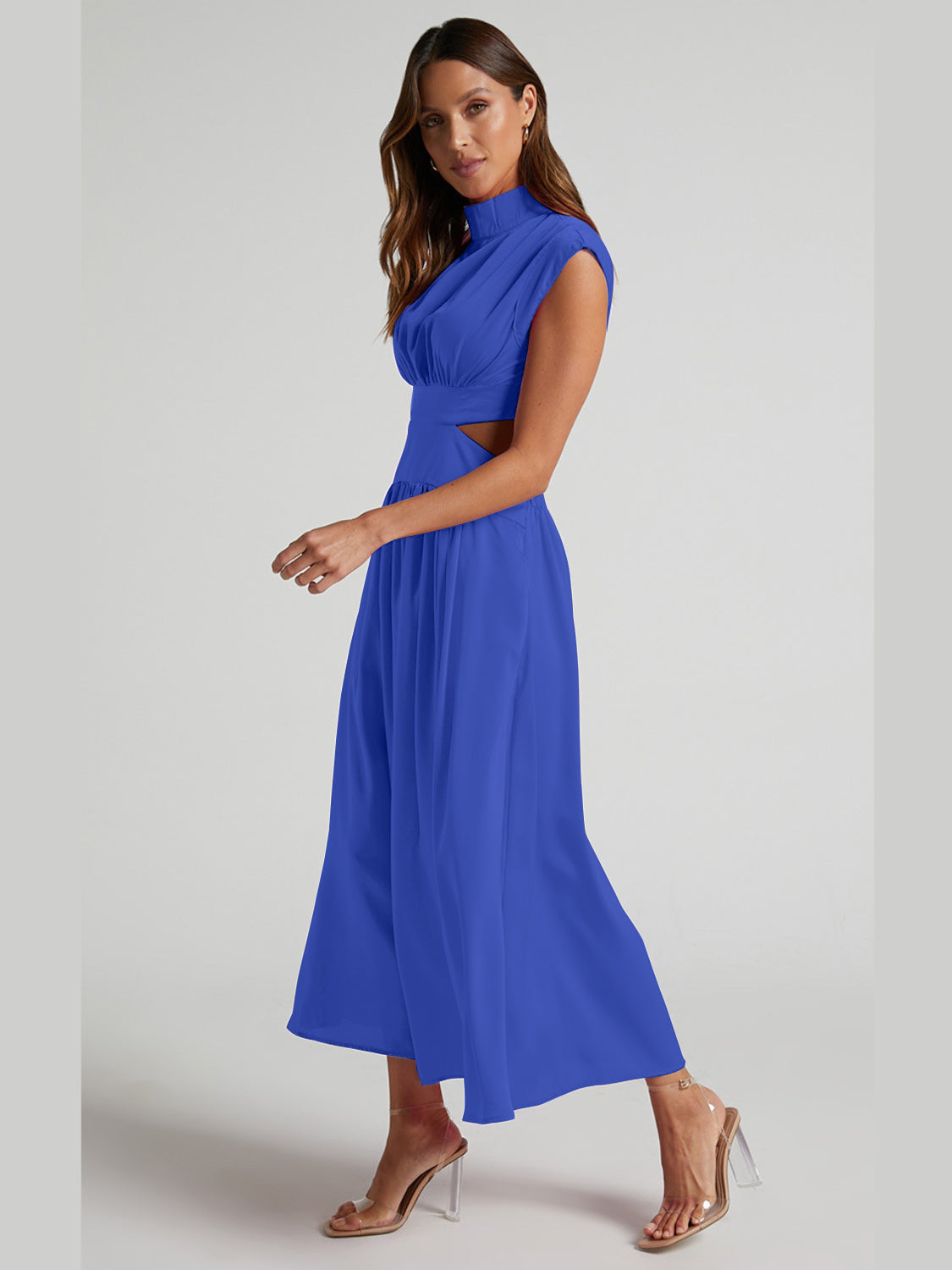 Modern Cutout Mock Neck Sleeveless Ruched Mini Dress