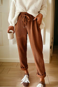 Women's Corduroy Relaxed Drawstring Pants High Rise Tapered Loungewear